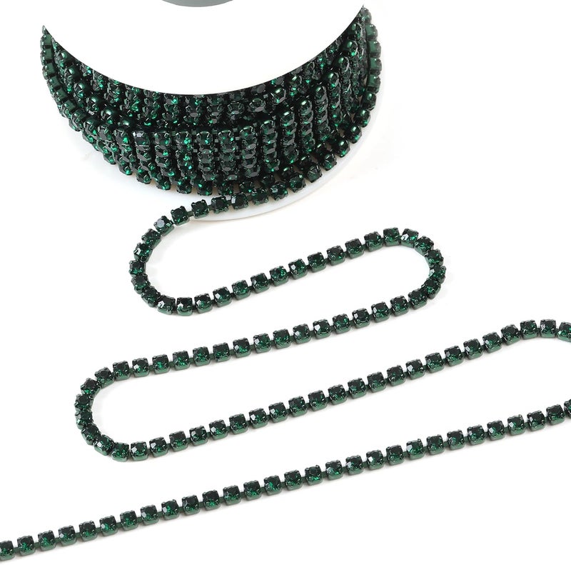 Rytenz 10 Yards 3 MM Rhinestone Chain Trim Crystal Rhinestone Close Chain Trim for Sewing Crafts, DIY Decoration, Jewelry, Clothing, Shoes (Dark Green-1) - Image 2